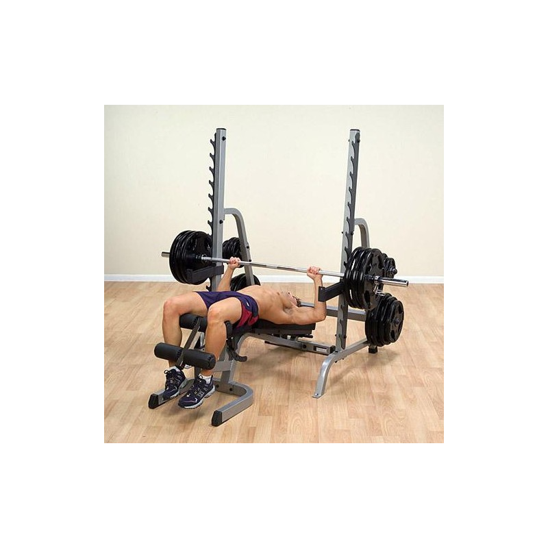 Set-Angebot - Body Solid Rack GPR370B mit Trainingsbank GFID31B, Bein-/Bizepsteil und 135kg Langhantel-Satz und SZ-Curl-Stange