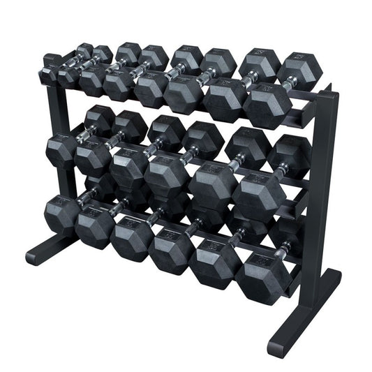 Body Solid Hexagon-Kurzhantelsatz 2-22,5kg inkl. Kurzhantelständer schmal
