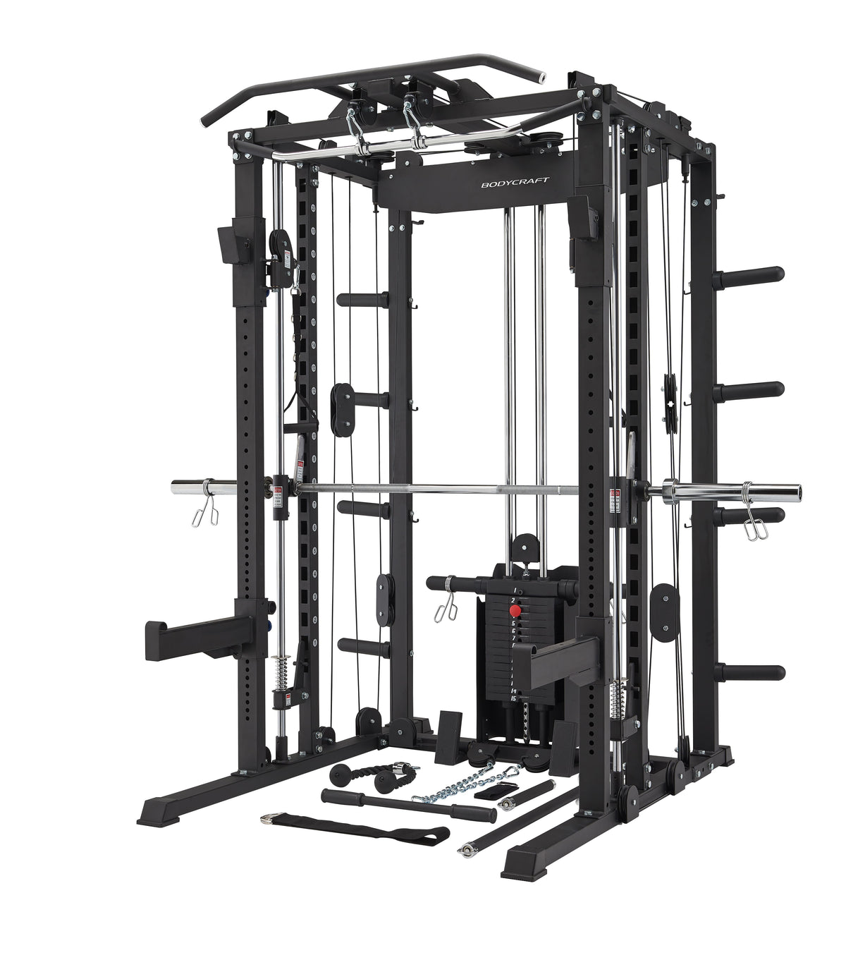 Bodycraft Super Gym 1 - Full Set mit Multi Presse, Jammer Arms, Monolift Arms, Dip -, Landmine- und Battle Rope-Attachment