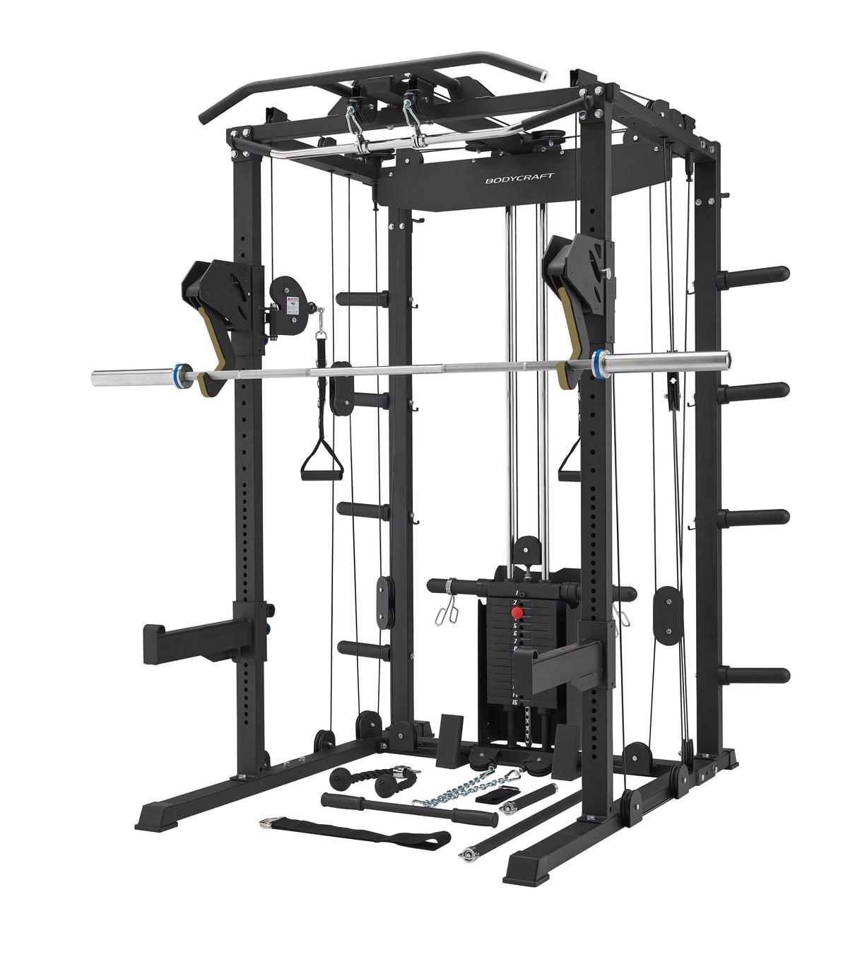 Bodycraft Super Gym 1 - Full Set mit Multi Presse, Jammer Arms, Monolift Arms, Dip -, Landmine- und Battle Rope-Attachment