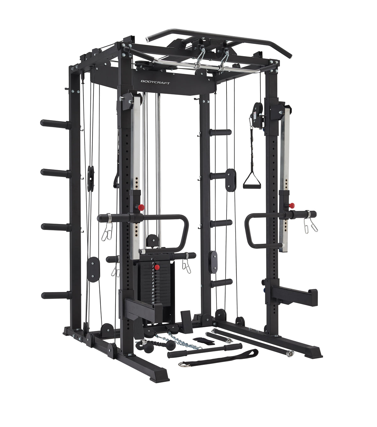 Bodycraft Super Gym 1 - Full Set mit Multi Presse, Jammer Arms, Monolift Arms, Dip -, Landmine- und Battle Rope-Attachment