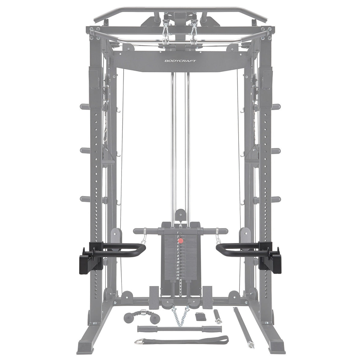 Bodycraft Super Gym 1 - Full Set mit Multi Presse, Jammer Arms, Monolift Arms, Dip -, Landmine- und Battle Rope-Attachment