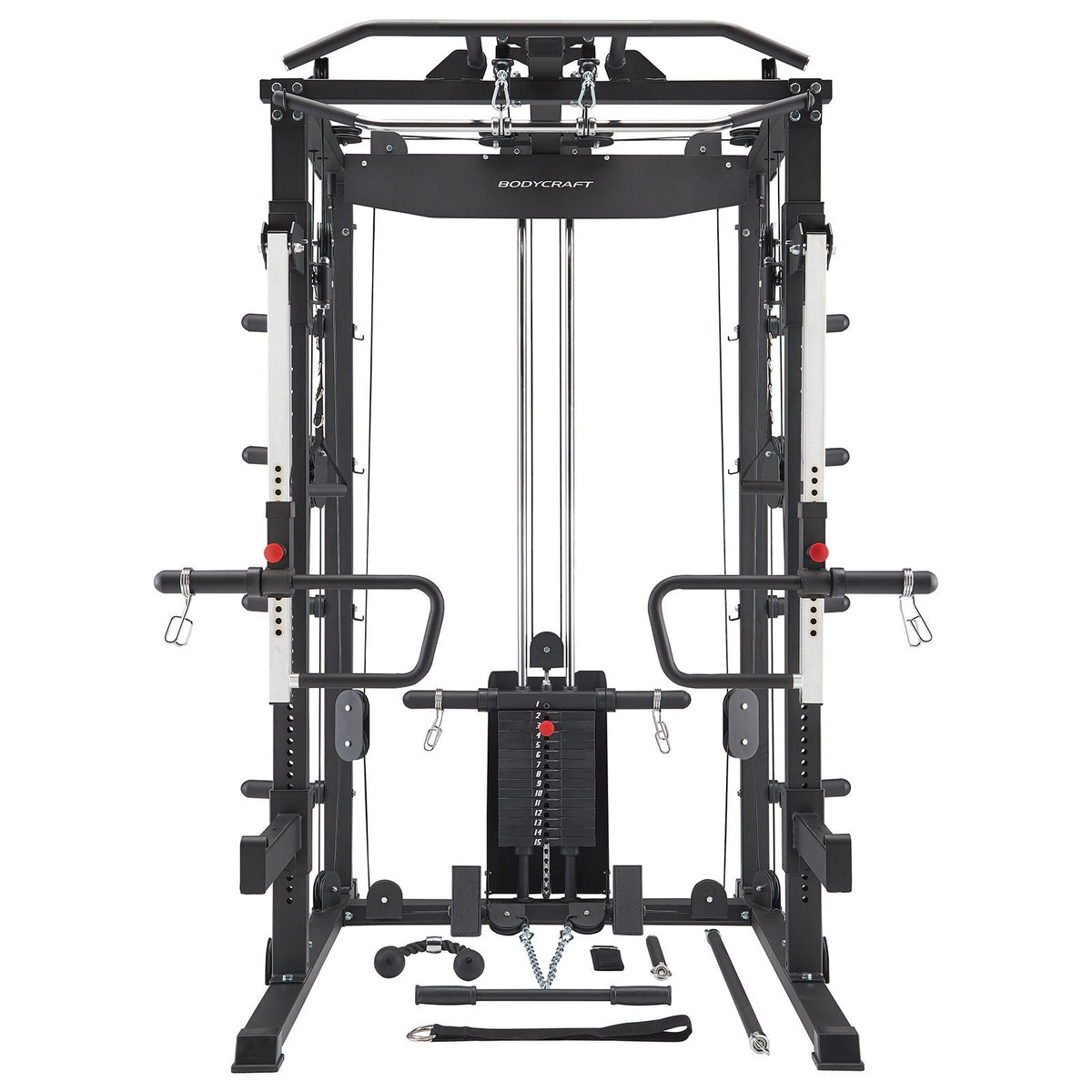 Bodycraft Super Gym 1 - Full Set mit Multi Presse, Jammer Arms, Monolift Arms, Dip -, Landmine- und Battle Rope-Attachment