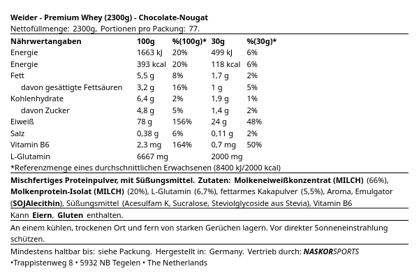 Weider Premium Whey Protein 2,3kg Dose