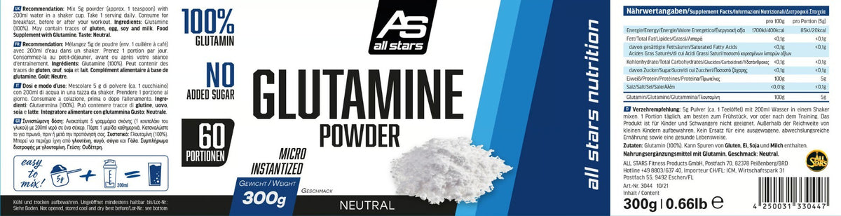 All Stars Glutamin Pulver 300g Dose