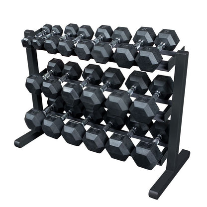 Body Solid Hexagon-Kurzhantelsatz 2-22,5kg inkl. Kurzhantelständer schmal