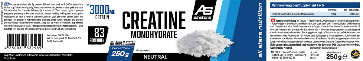 All Stars Creatin Monohydrat 250g Dose