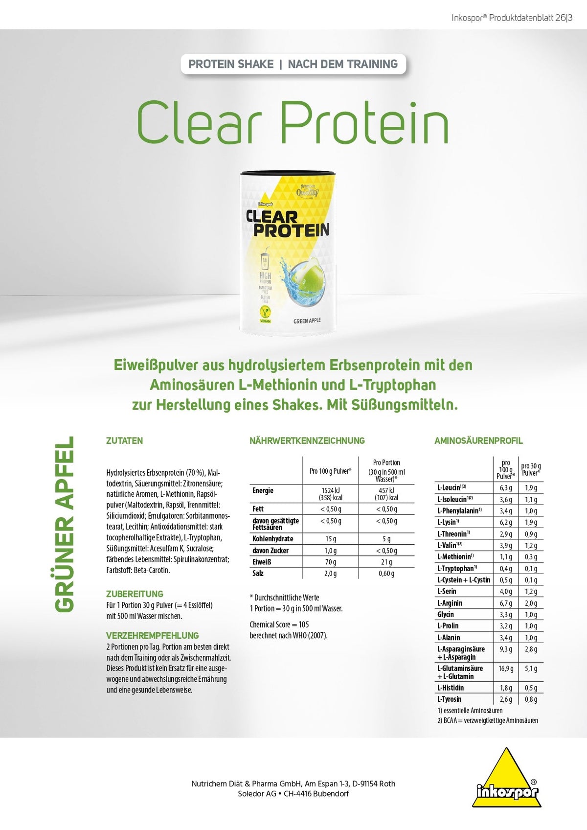 Inkospor Clear Protein Vegan 300g Dose