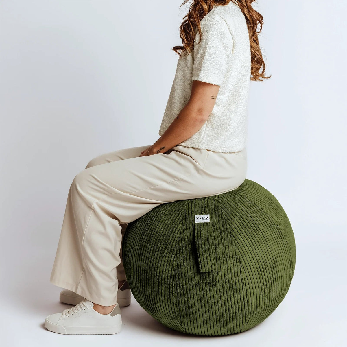 VLUV VLIP Breitcord-Kinder-Sitzball, Olive, 50-55cm