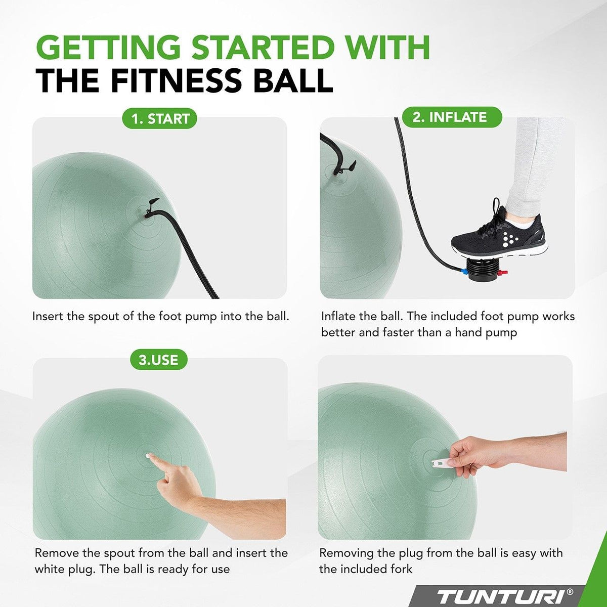 Tunturi ABS Gymnastikball Mintgrün – Produkt- und Anwendungsbild