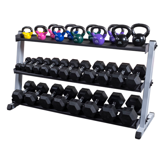 Body Solid Kurzhantel-/Kettlebellständer breit 3-lagig (GDR60+GKRT6)
