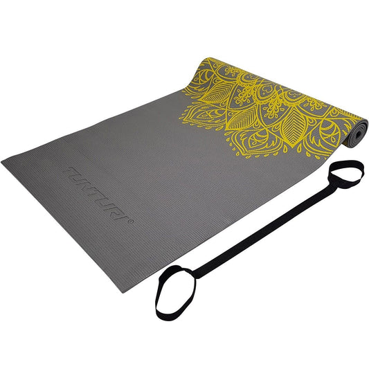 Tunturi Yogamatte 4mm Rutschfest Anthrazit mit Mandala Print