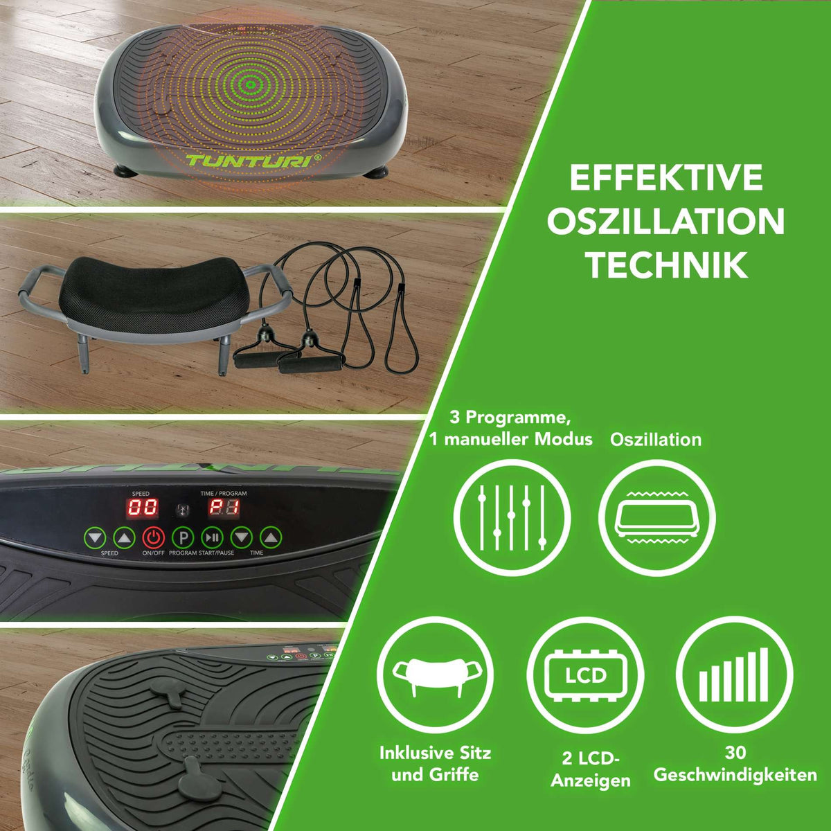 Tunturi V10 Cardio Fit Vibrationsplatte mit Hocker